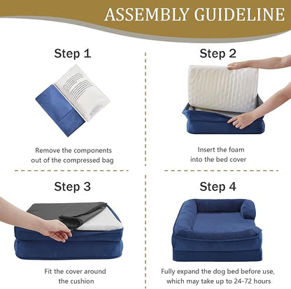 Bedfolks Orthopedic Dog Bed, Waterproof Dog Sofa Bed for Small Dogs & Cats, Egg Foam Pet Couch Bed with Removable Washable Cover and Nonslip Bottom, Navy Blue