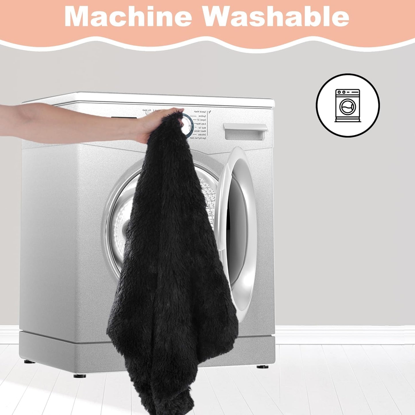 Bedfolks Waterproof Dog Crate Pad, Plush Dog Kennel Bed with Removable Cover, Faux Fur, Washable, 23"x18", Black