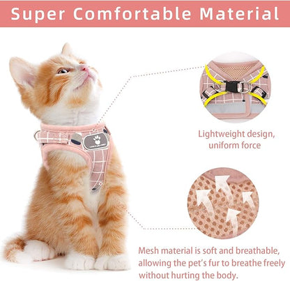 Cat Vest Harness and Small Dog Vest Harness for Walking, All Weather Mesh Harness, Cat Vest Harness with Reflective Strap, Step in Adjustable Harness for Small Cats (Pink-Pattern, S)