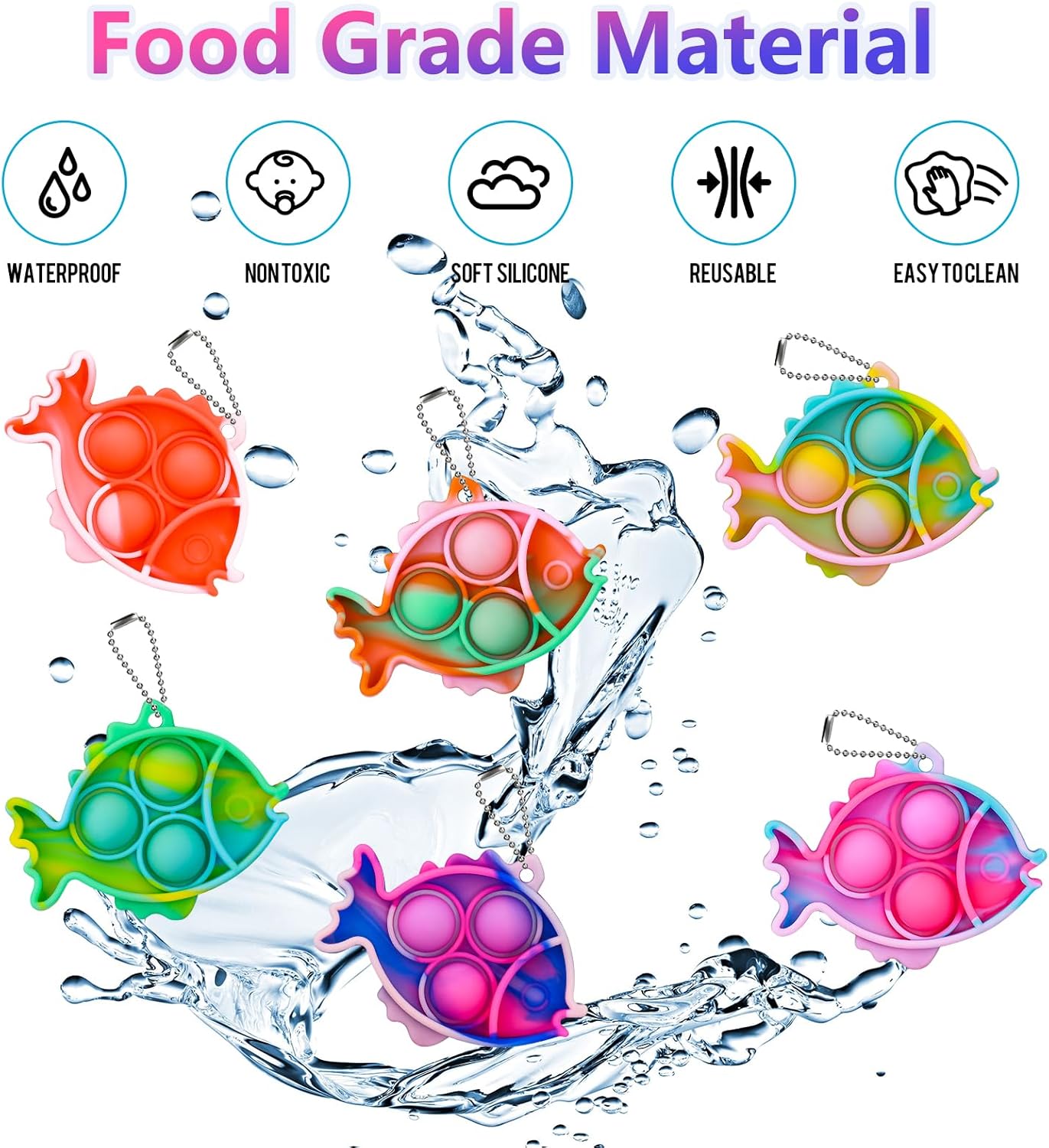 Pop Fidget Toys Bulk Its Party Favors for Kids 30 PCS Cute Fish Mini Pop Keychain It Sensory Fidget Toy Pack Fidgets for Classroom Prizes for Students Kids Carnival Prizes Birthday Goodie Bag Stuffers