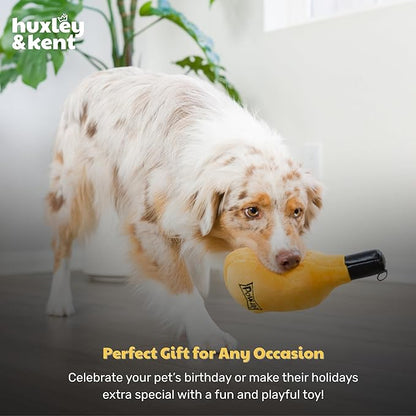 Huxley & Kent Halloween Funny Dog Toy w/Squeaker – Power Plush Squeaky Dog Toys for Small, Medium & Large Dogs – Soft Stuffed Animal for Indoor Play & Fetch - Bottle of Booz, One Size