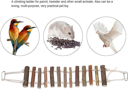 Bird Ladder, Naturals Rope Wooden Ladder Bird Toy Swing Ladder Toy for Parrots Pet Hamster Bird Swing Toy Bird Wood Bridge Parrot Wooden for Parrots Pet Hamster Bird