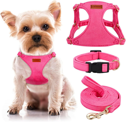 No Pull Dog Harness- Lightweight, Soft, Adjustable Small Harness Collar and Leash Set, Suitable for Cats Puppy Small and Medium-Sized Dog Outdoor Training and Running (hotpink, XXS)