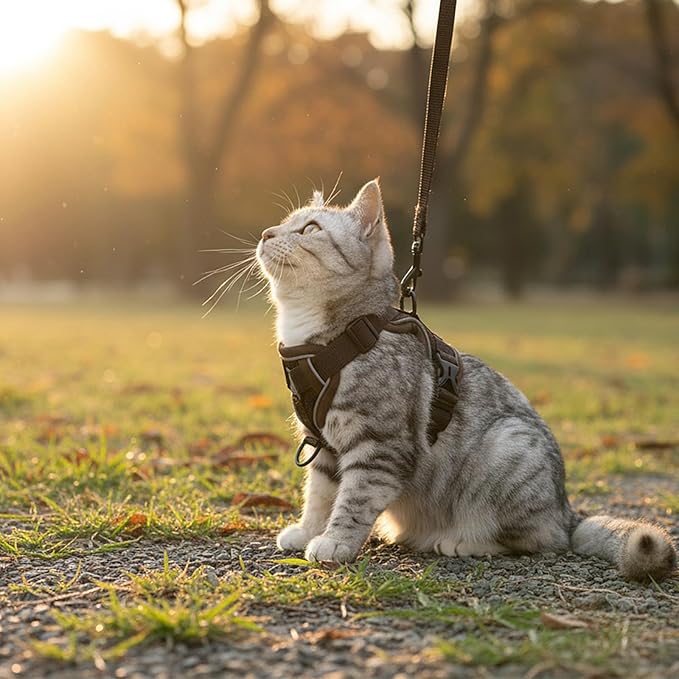 Cat Harness and Leash Set Escape Proof Tactical Large Kitten Harness Emotional Support Cat Vest, Brown, XXL