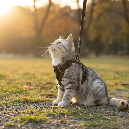 Cat Harness and Leash Set Escape Proof Tactical Large Kitten Harness Emotional Support Cat Vest, Brown, XXL