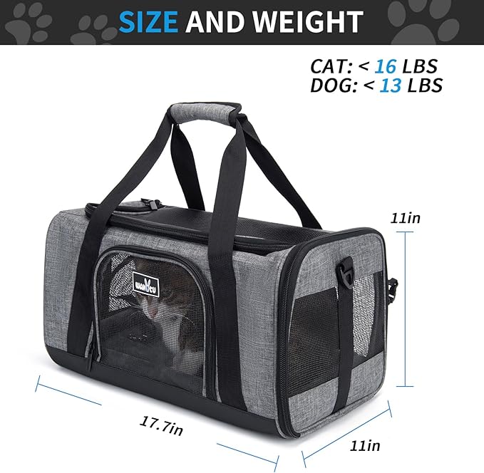 Pet Carrier for Small Cats Dogs, Dog Carrier Travel Bag with Adequate Ventilation, 5 Mesh Windows, 3 Entrance, Locking Safety Zippers, Padded Shoulder and Carrying Strap, Medium