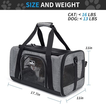 Pet Carrier for Small Cats Dogs, Dog Carrier Travel Bag with Adequate Ventilation, 5 Mesh Windows, 3 Entrance, Locking Safety Zippers, Padded Shoulder and Carrying Strap, Medium
