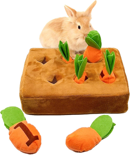 Hamiledyi Rabbit Foraging Toys Bunny Plush Puzzle Toy Carrots Snuffle Mat for Chinchilla Guinea Pig Ferret Rat Entertainment (Brown)