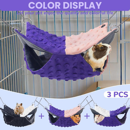 3 Pcs Guinea Pig Hammock, Rat Ferret Hamster Hanging Hammock Guinea Pig Accessories for Small Animals Chinchilla Parrot Sugar Glider Ferret Squirrel (11"×11")