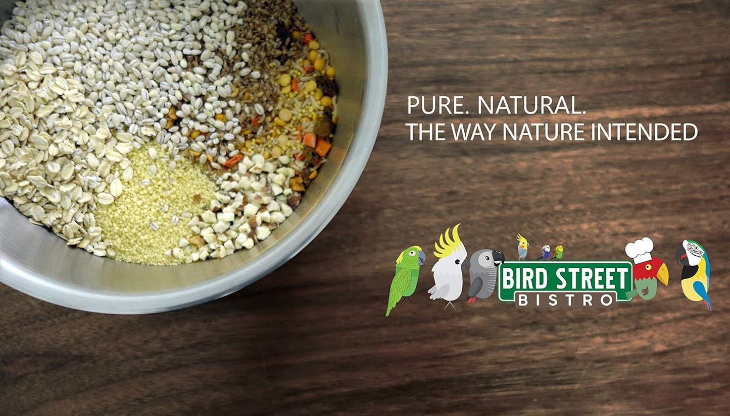 Bird Street Bistro Parrot Food - Parakeet & Cockatiel Food - Cooks in 3-15 min w/Natural & Organic Grains, Legumes, Non-GMO Fruits, Vegetables & Healthy Spices