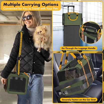 PAWZIDEA Expandable Pet Carrier Airline Approved, 18"×11"×11" Small Dog Carriers, Collapsible Top-Load Cat Carrier for 2 Cats Under Seat, Soft-Sided Puppy & Animal Travel Bag, ID Card, Up to 15lbs