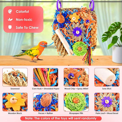 KATUMO Bird Toys, Cockatiel Foraging Shredder Toys for Parakeet Lovebird Budgie Parrotlet Conure Small-Medium Bird cage Accessories