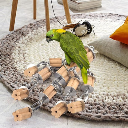KATUMO Parrot Toys for Large Birds with Detachable Parts, 304 Stainless Steel and Natural Hardwood Chew Toy for Macaw, Cockatoo, African Greys, Medium to Large Parrots, Safe and Durable