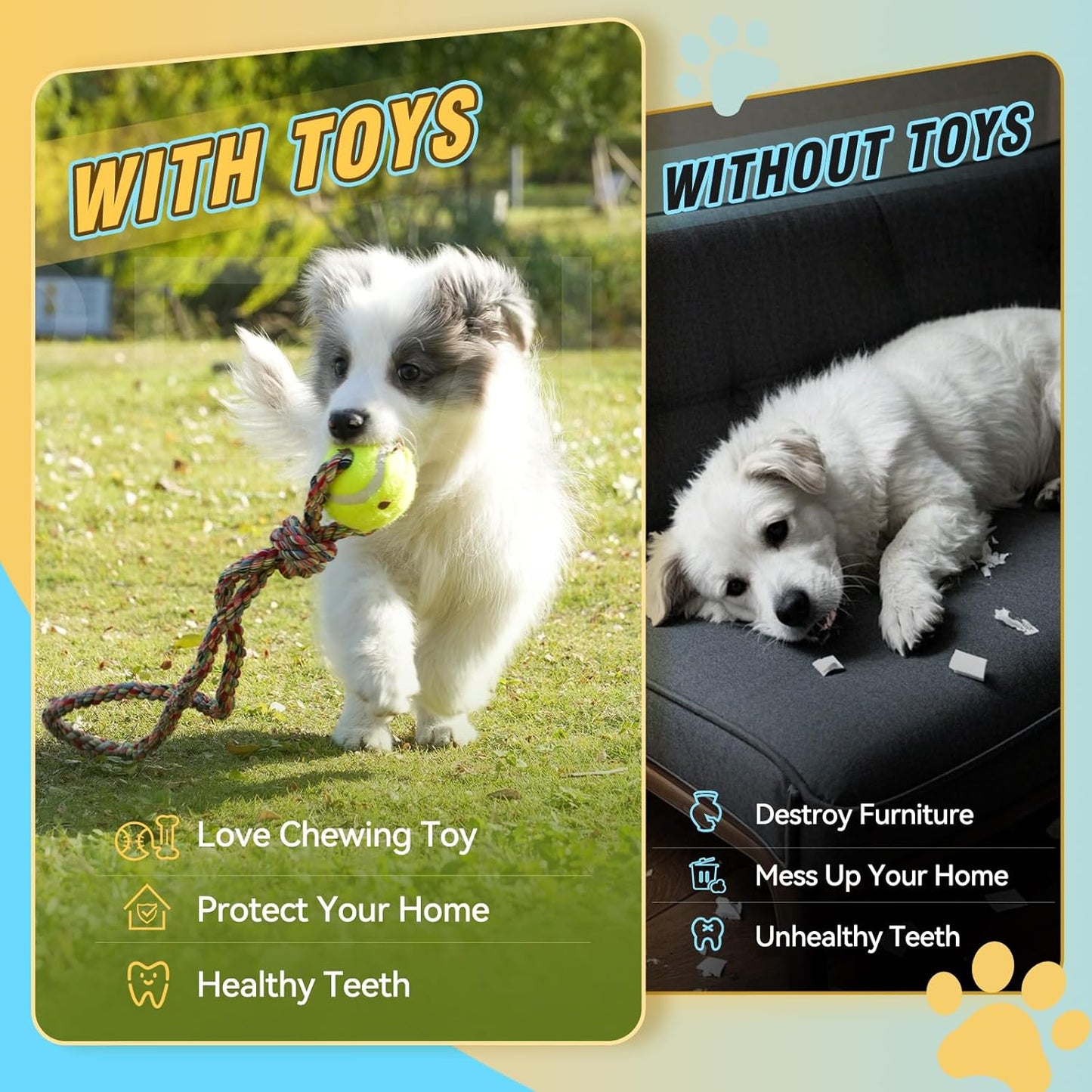 Dog Rope Toys with 18 pcs for Teething, Entertainment & Interaction, Dog Chew Toys, Training Tug Balls and Squeaky Toys for Medium&Small Puppies.