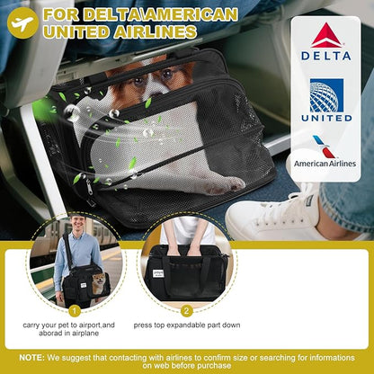 top and 1 Side Expandable, 17x11x11 Soft-Sided pet Carrier, TSA and American/Delta/United Airline Approved,for Small Dog/Puppy/cat underseat in Airplane and Vet.