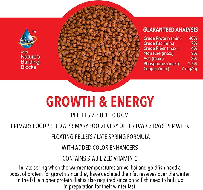 MICROBE-LIFT MLLHGESM High Growth and Energy Floating Fish Food Pellets for Ponds, Water Gardens, and Fountains, Safe for Live Goldfish and Koi, 12 Ounces