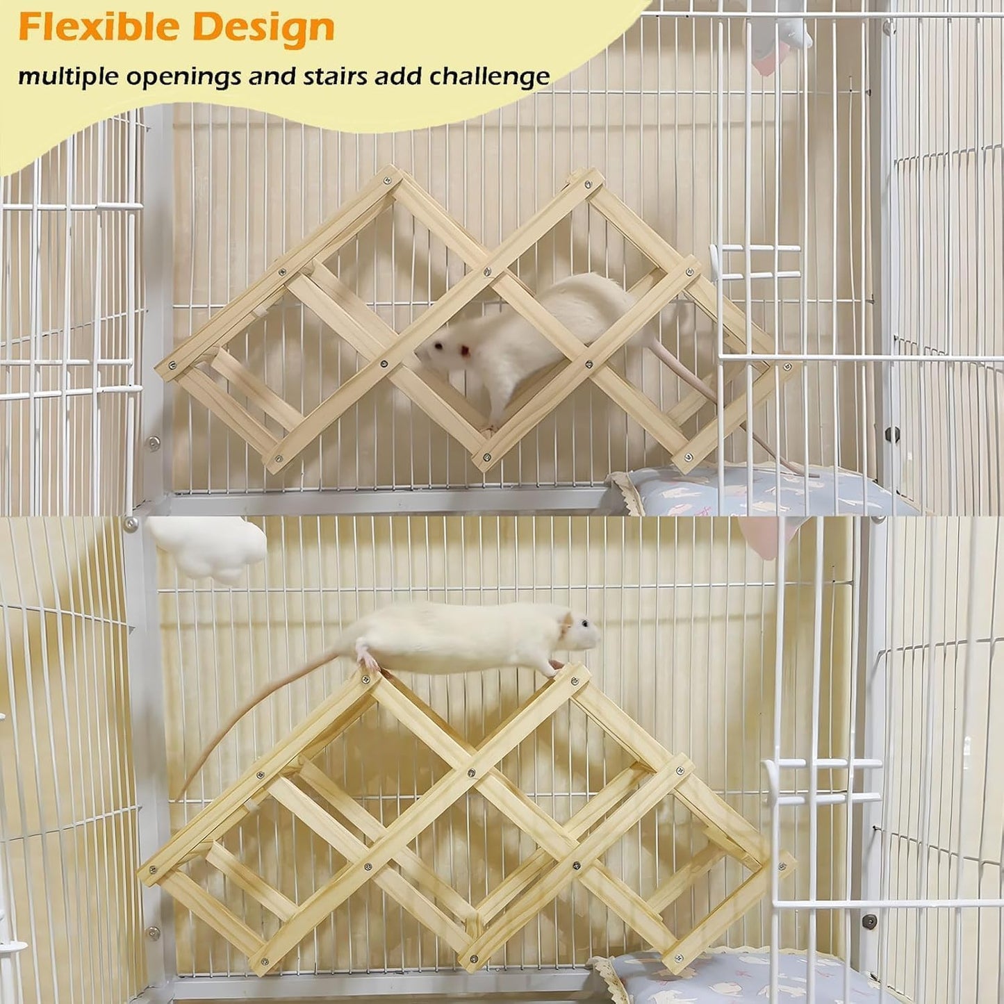 Wooden Rat Climbing Toys, Natural Pet Rat Cage Accessories Climbing Ladder, Fancy Rats Enrichment Toy Activities, Hanging Rodent Toys for Pet Rats in Cage Playing Chewing (M, 1pc)