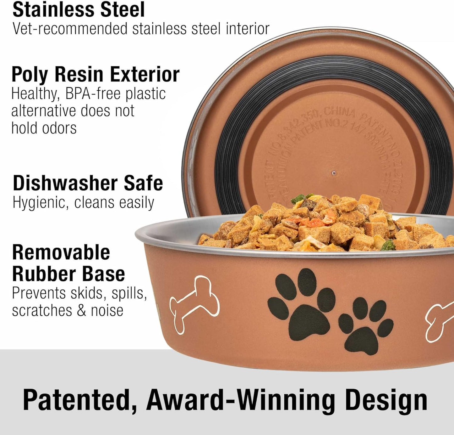 Loving Pets Bella Dog Bowls- Stainless Steel Dog & Cat Bowls - Spill Proof Dog Food Bowl, Cat Bowl, Puppy Essentials & Pet Supplies Great for Home & Travel (Medium 20-35 lbs, Copper)
