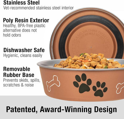 Loving Pets Bella Dog Bowls- Stainless Steel Dog & Cat Bowls - Spill Proof Dog Food Bowl, Cat Bowl, Puppy Essentials & Pet Supplies Great for Home & Travel (Large 35-65 lbs, Copper)