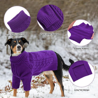 ASENKU Knitted Dog Sweater,Pullover Big Thermal Dog Winter Sweater,Turtleneck Doggy Sweaters for Large Medium Dogs Boy Girl,Warm Pet Sweatshirt for Beagle,Corgi,XL