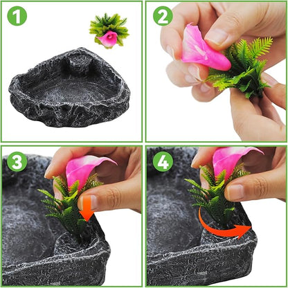 Reptile Water Dish Food Bowl,Corner Rock Terrarium Feeding Bowl Hermit Crab Water,Reptile Feeder Food and Water Dish,Tortoise, Lizard, Gecko, Chameleon, Bearded Dragon