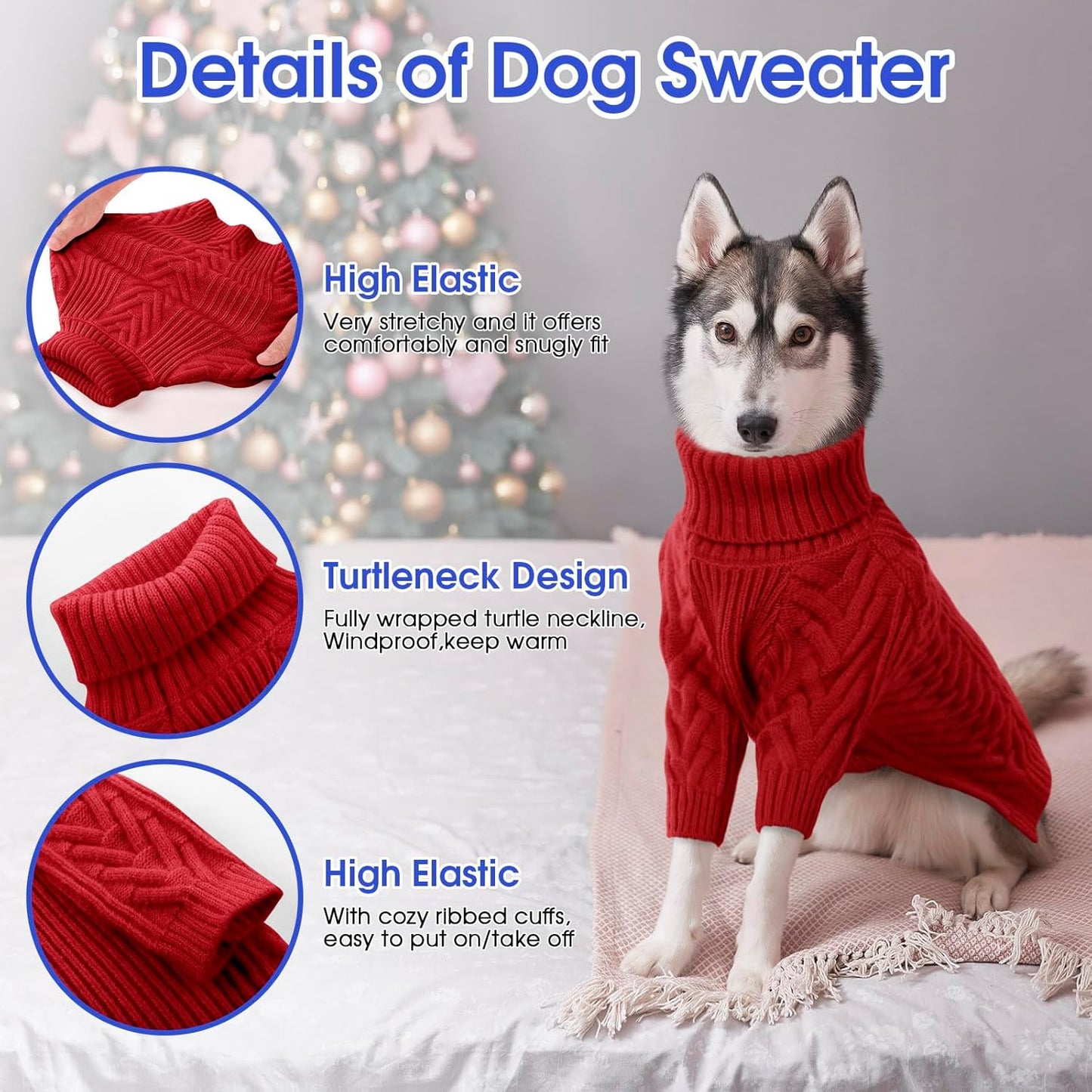 ASENKU XL Dog Sweater, Dog Sweaters for Extra Large Dogs,Pet Sweatshirt Apparel Turtleneck Pullover Winter Pitbull, Labrador Retriever(Red, X-Large)
