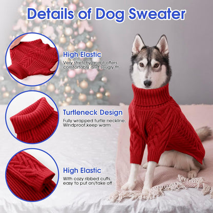 ASENKU XL Dog Sweater, Dog Sweaters for Extra Large Dogs,Pet Sweatshirt Apparel Turtleneck Pullover Winter Pitbull, Labrador Retriever(Red, X-Large)