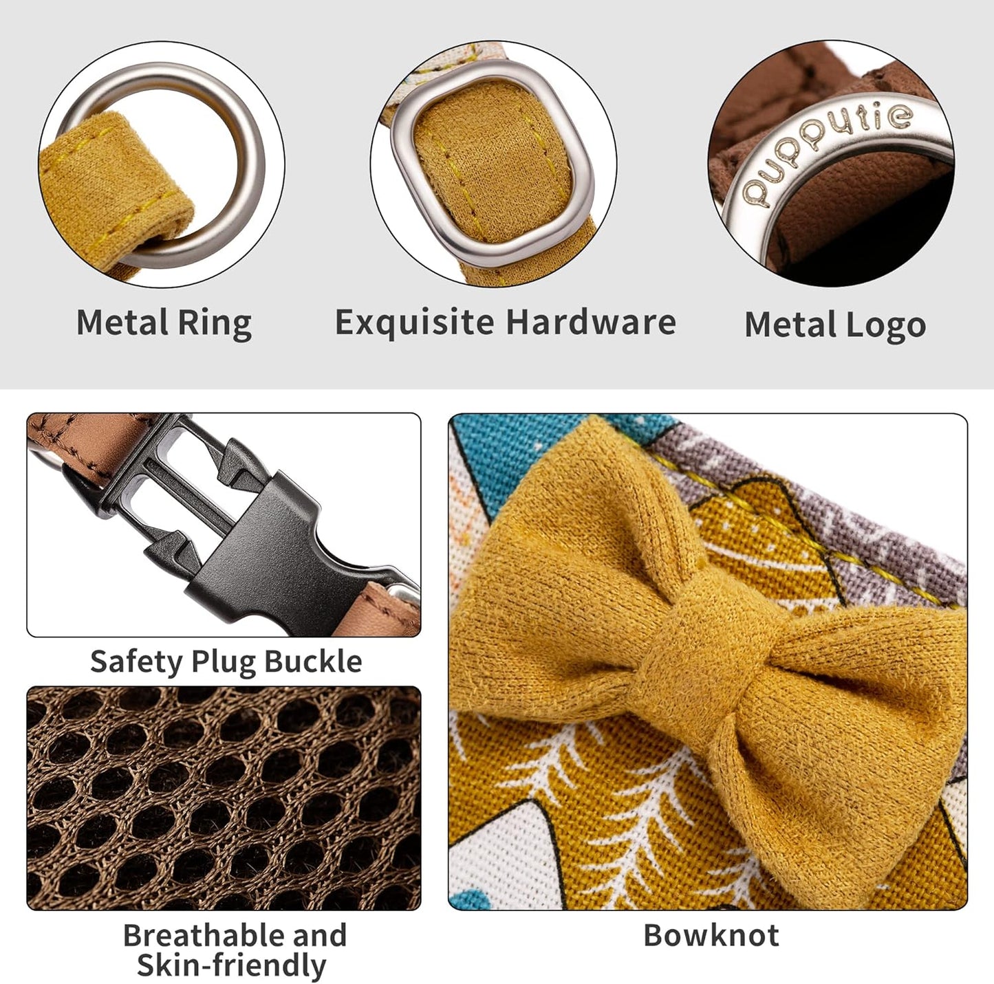 Puppytie No Pull Small Dog Harness with Multifunction Dog Leash,Lightweight Soft Adjustable No Choke Escape Proof Pet Harness Vest Pet Harness Vest,Suede Bow Yellow,S