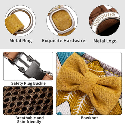 Puppytie No Pull Small Dog Harness with Multifunction Dog Leash,Lightweight Soft Adjustable No Choke Escape Proof Pet Harness Vest Pet Harness Vest,Suede Bow Yellow,S