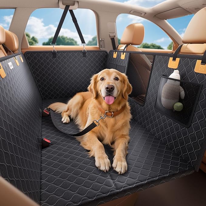 Lamicall Dog Car Seat Cover for Back Seat - [Upgraded Anti-Ripped] Back Seat Extender for Dogs Hard Bottom, Waterproof Dog Hammock for Car with Mesh Window, Pet Backseat Protector SUV & Small Truck L