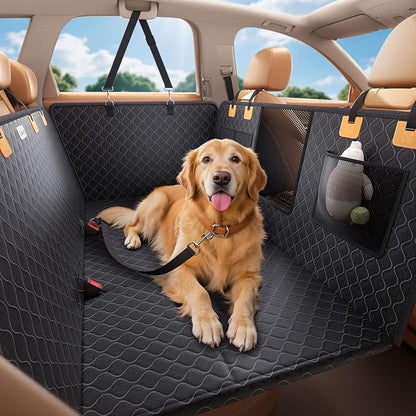 Lamicall Dog Car Seat Cover for Back Seat - [Upgraded Anti-Ripped] Back Seat Extender for Dogs Hard Bottom, Waterproof Dog Hammock for Car with Mesh Window, Pet Backseat Protector SUV & Small Truck L