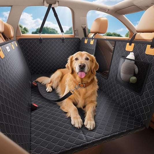 Lamicall Dog Car Seat Cover for Back Seat - [Upgraded Anti-Ripped] Back Seat Extender for Dogs Hard Bottom, Waterproof Dog Hammock for Car with Mesh Window, Pet Backseat Protector SUV & Small Truck L