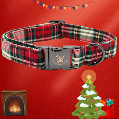 Elegant little tail Dog Collar, Christmas Red Plaid Pet Collar Cute Dog Collars Male or Female Pet Gift Adjustable Dog Collar for X-Large Dogs
