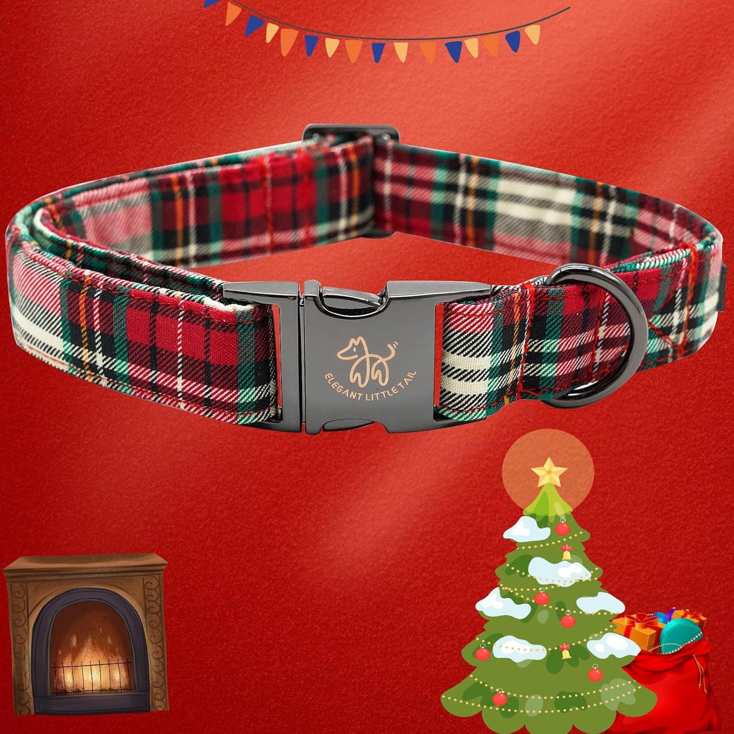 Elegant little tail Dog Collar, Christmas Red Plaid Pet Collar Cute Dog Collars Male or Female Pet Gift Adjustable Dog Collar for Medium Dogs