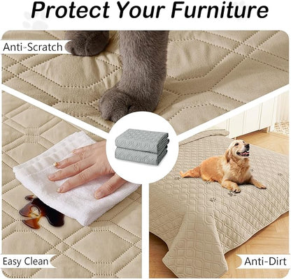 hyha Waterproof Dog Bed Blanket, Soft Pet Blankets, Waterproof Couch Cover for Dogs, Reversible Sofa Covers Washable for Furniture (82x102 Inch, Taupe/Beige)