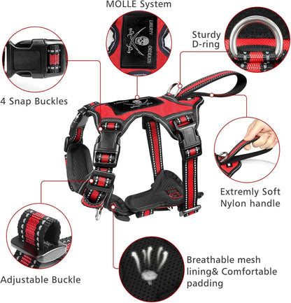 WINSEE Pet Harness Collar and Leash Set, All-in-one Reflective Dog Harness No Pull with Adjustable Buckles for Puppies, Small, Medium, Large, and Extra-Large Dogs (Large, Red)