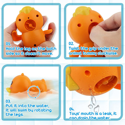 Dwi Dowellin Bath Toys for Toddlers, Magnetic Fishing Games Kids Bathtub Toys, Mold Free Wind-up Toys Swimming Fish Duck Whale Floating Water Toys for Kids Baby Infant