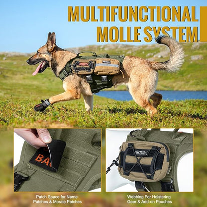OneTigris Tactical Large Dog Harness, 5X Metal Buckled No Pull Service Dog Harness Vest with Hook & Loop Panels, Military Heavy Duty Dog Vest for Walking Hiking Training
