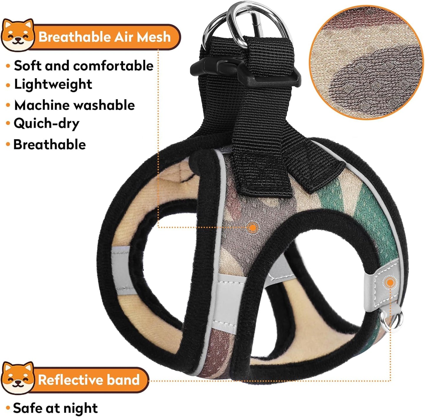 Dog Harness with Leash Set, No-Pull Step-in Reflective Pet Harness with 1 Leash Clips, Adjustable Soft Padded Easy Walk Dog Vest for Small Medium Large Dogs, Cats(Camouflage, Large)
