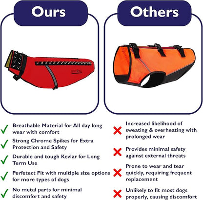 CoyoteVest Dog Harness Protection Vest, Reflective Dog Accessories with Spikes to Shield Your Pet from Raptor and Animal Attacks, Proudly Made in America (X-Small, Red)