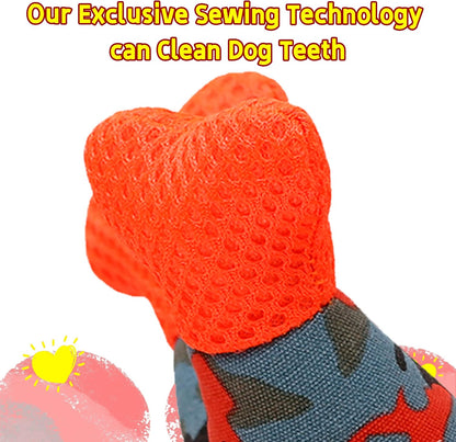 Dog Chew Squeaky Toys, Dog Teeth Cleaning Toy, Tug of War, Stuffed Jack Bone Toy with Squeakers, Interactive Toy for Small Medium Large Dogs, Orange