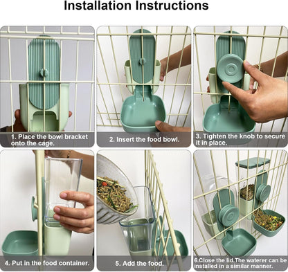 Hanging Automatic Pet Food Water Dispenser, 35oz Rabbit Feeder for Cage Gravity Feeder Siphon Waterer Set for Rabbit Chinchilla Hedgehog Ferret Cat Puppy (Orange)