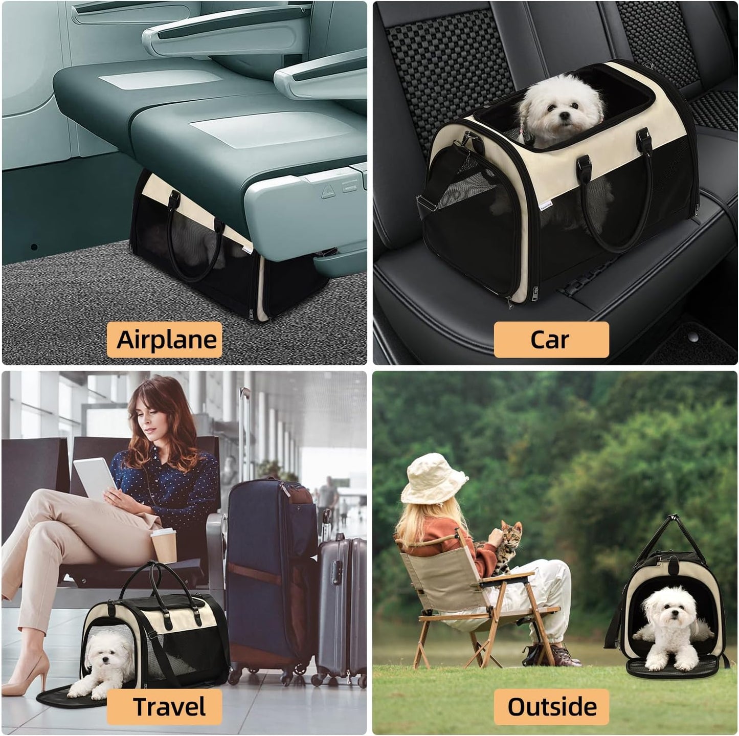 PET MARVEL Cat Carrier Soft Sided Large for Pet Dogs up to 25 Lbs, Airline Approved Mesh Pet Travel Bag, Breathable Bite-Resistant Fabric with Removable Washable Mat