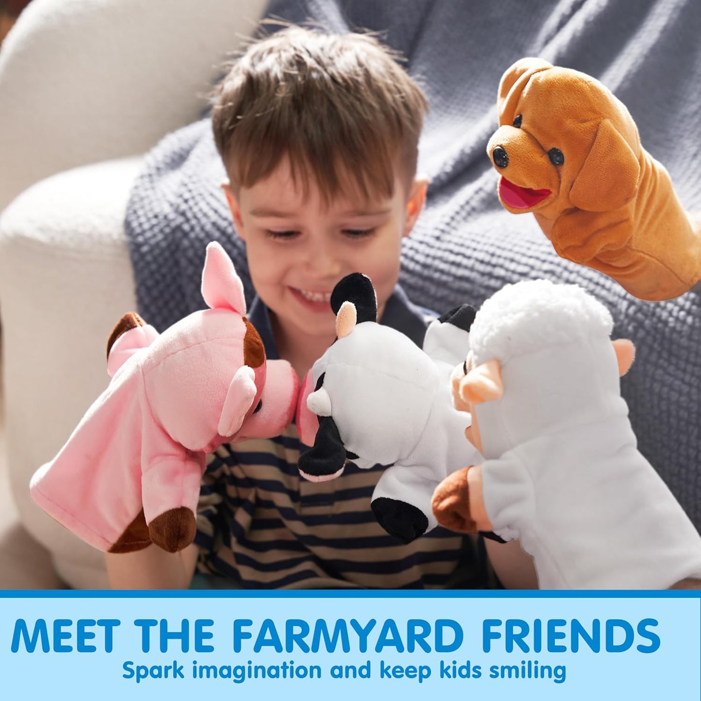 JOYIN 6Pcs Kids Hand Puppet Set with Working Mouth, Toddler Animal Plush Toy Includes Pig, Sheep, Dairy Cow, Dog, Goat, and Horse for Show Theater, Birthday Gifts for Boys Girls, Gifts for Christmas