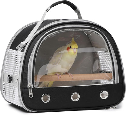 Bird Carrier,Bird Cage Parakeet Parrot Budgie Carrier Backpack for Small Birds, Travel Bird Cages with Perch, Transparent Ventilation Cockatiels, Lightweight Pet Carrier for Outdoor Use(Black)