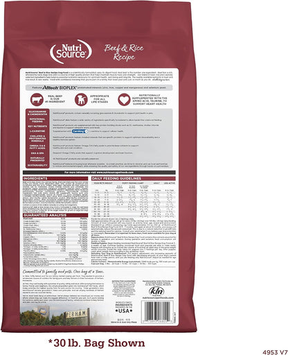 NutriSource Dog Food, Made with Beef and Brown Rice, with Wholesome Grains, 30LB, Dry Dog Food