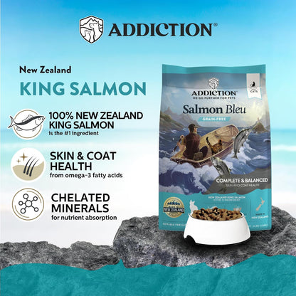 Addiction Salmon Bleu Grain-Free Dry Cat Food – Rich in Omega-3 for Healthy Skin & Coat – Complete & Balanced Salmon Recipe for All Life Stages – Made in New Zealand 4lb