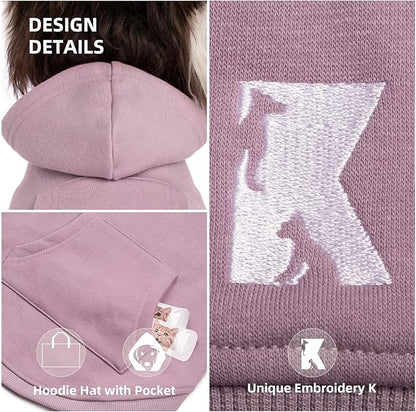 Koneseve Dog Hoodie & Cat Sweater, Warm Fleece Hooded Sweatshirt with Pocket for Small to Large Pets, Cozy Winter Outfit, Purple, XL
