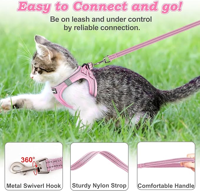 Cat Harness and Leash for Walking Escape Proof, Adjustable Kitten Vest Harness Reflective Soft Mesh Puppy Harness for Outdoor, Comfort Fit, Easy to Control (NPink, XS)