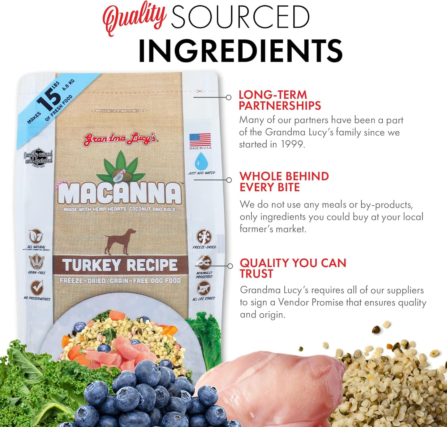 Macanna Grandma Lucy's Grain-Free Turkey Freeze-Dried Dog Food 3 Lbs., Brown